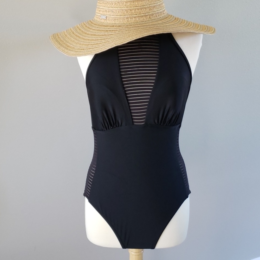 Black halter neck one piece swimsuit